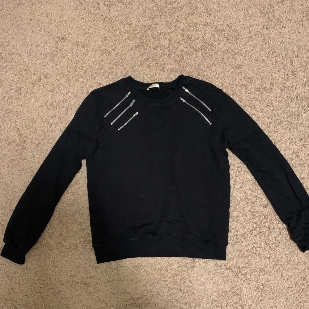 Saint Laurent Black Crewneck Multi Zip Sweatshirt